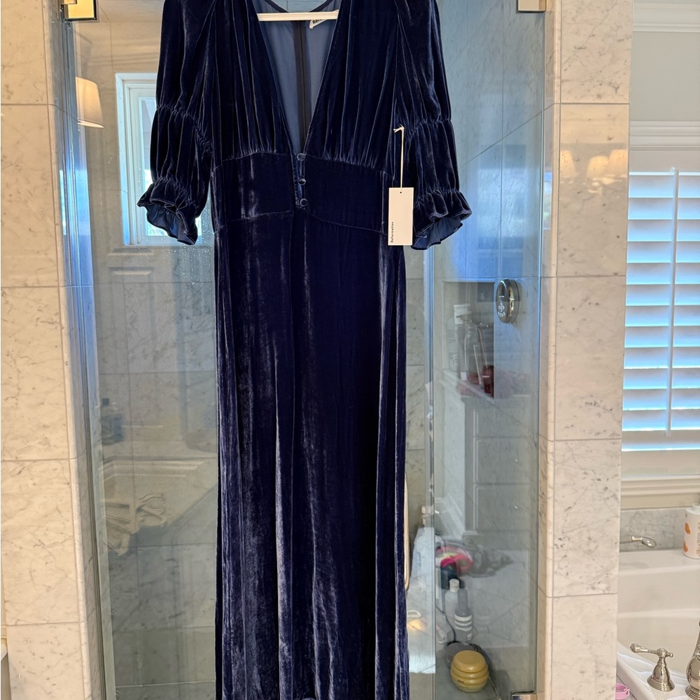 Reformation Blue Velvet Dress with tags